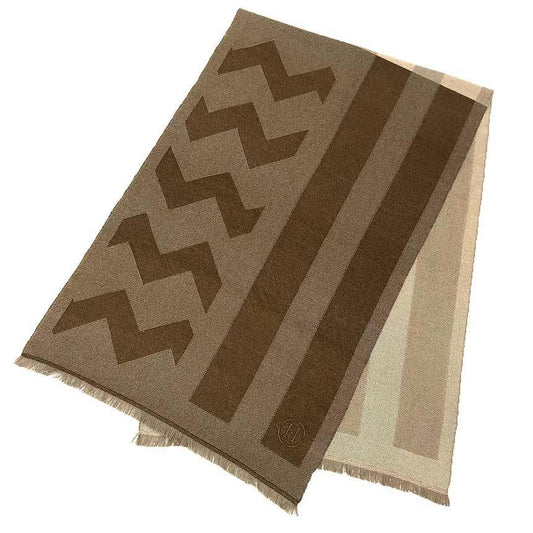 Hermes Cashmere Shawl Ikat Geometric Pattern Brown