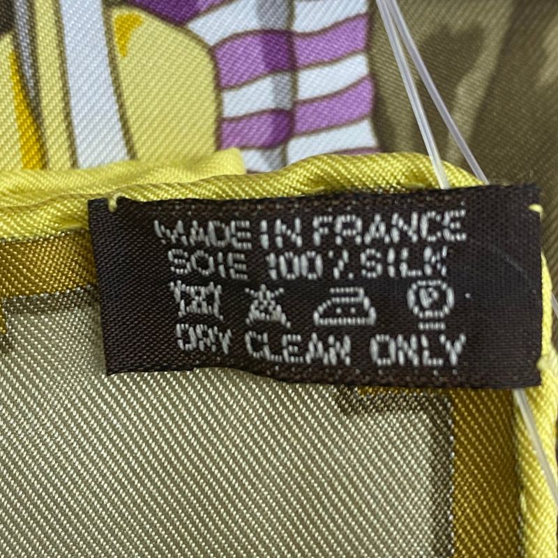 Hermes Carre 90 Scarf Silk LES Poneys DE POLO Large Size Horse Print Yellow