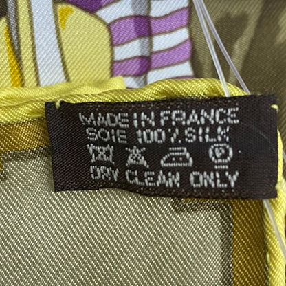 Hermes Carre 90 Scarf Silk LES Poneys DE POLO Large Size Horse Print Yellow