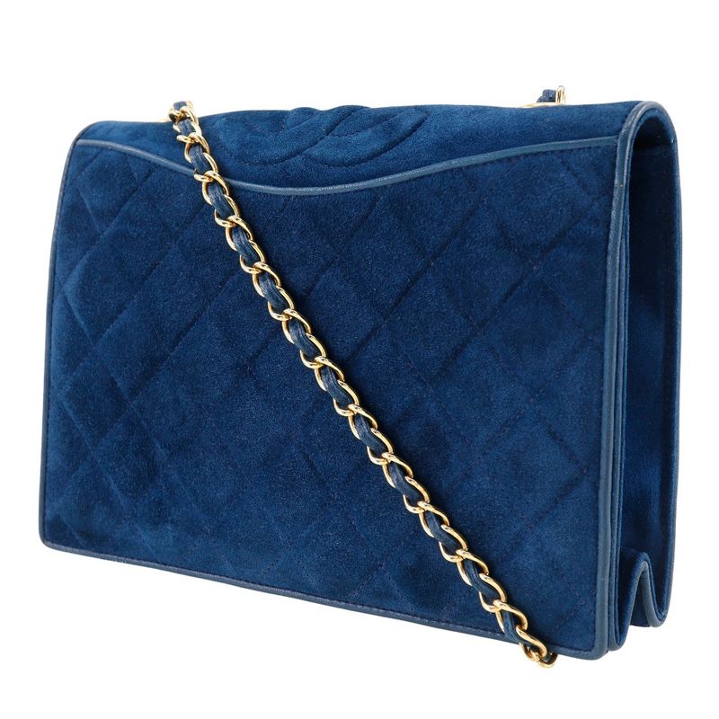 Chanel Chain Shoulder Matelasse Vintage Suede Blue Ladies Shoulder Bag