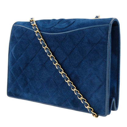 Chanel Chain Shoulder Matelasse Vintage Suede Blue Ladies Shoulder Bag