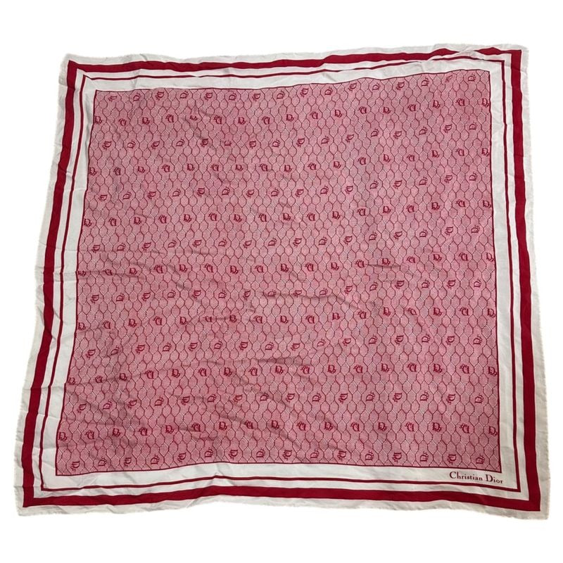Christian Dior Vintage Square Line Trotter Silk Scarf Red and White