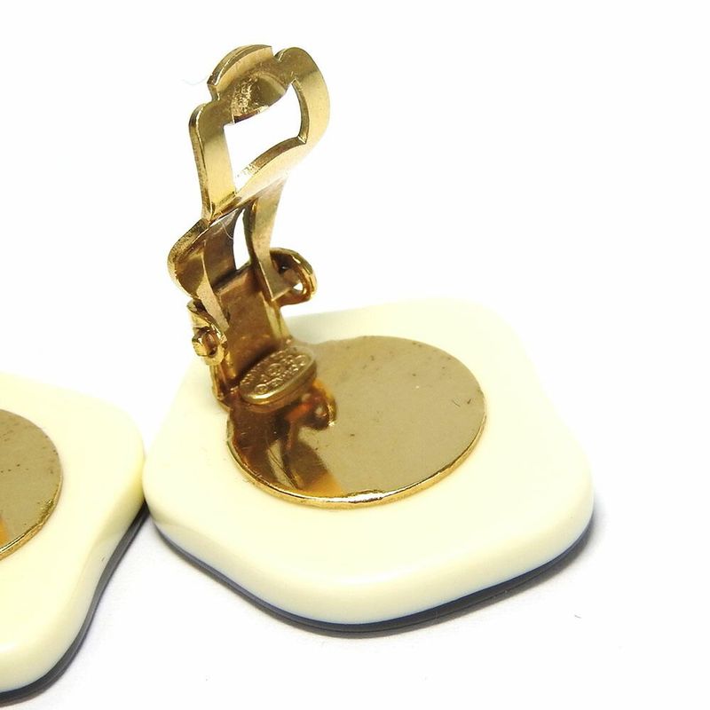 Chanel Earring Camellia Coco Mark White Black Gold Plated GP 03P Accessory