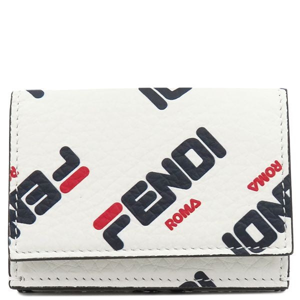 Fendi Trifold Wallet Roma Compact Leather White Gold Hardware Mini