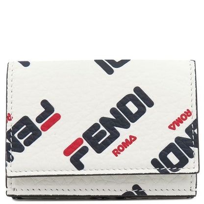 Fendi Trifold Wallet Roma Compact Leather White Gold Hardware Mini