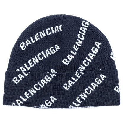 Balenciaga All Over Logo Wool Knit Hat Black