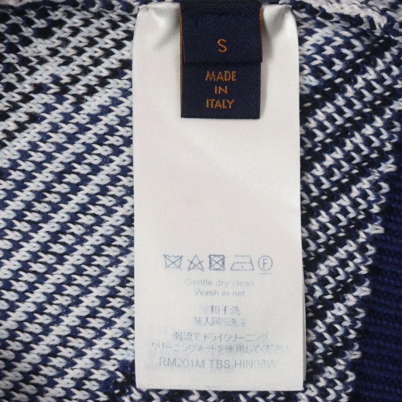 Louis Vuitton 20SS 100% Cotton Camo Pique Jacquard Crewneck Knit Sweater Navy