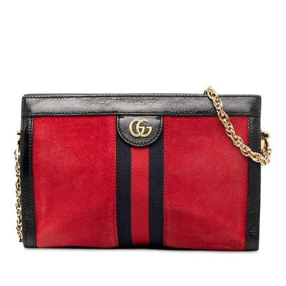 Gucci Ophidia Sherry Line Chain Shoulder Bag 503877 Red Black Suede Leather
