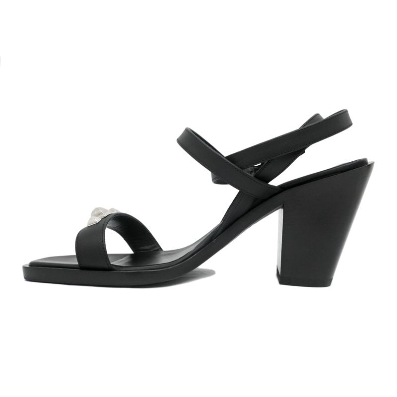 Hermes Sandals Eveless BK Svhardware 37 1 2 Leather Ankle Strap Women's