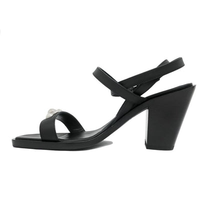 Hermes Sandals Eveless BK Svhardware 37 1 2 Leather Ankle Strap Women's