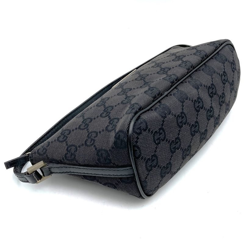 Gucci 039 1103 Handbag Accessory Pouch Black GG Canvas Ladies Men Fashion