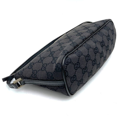 Gucci 039 1103 Handbag Accessory Pouch Black GG Canvas Ladies Men Fashion