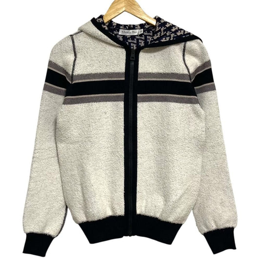 Dior Reversible Oblique Knit Zip Hoodie White Navy