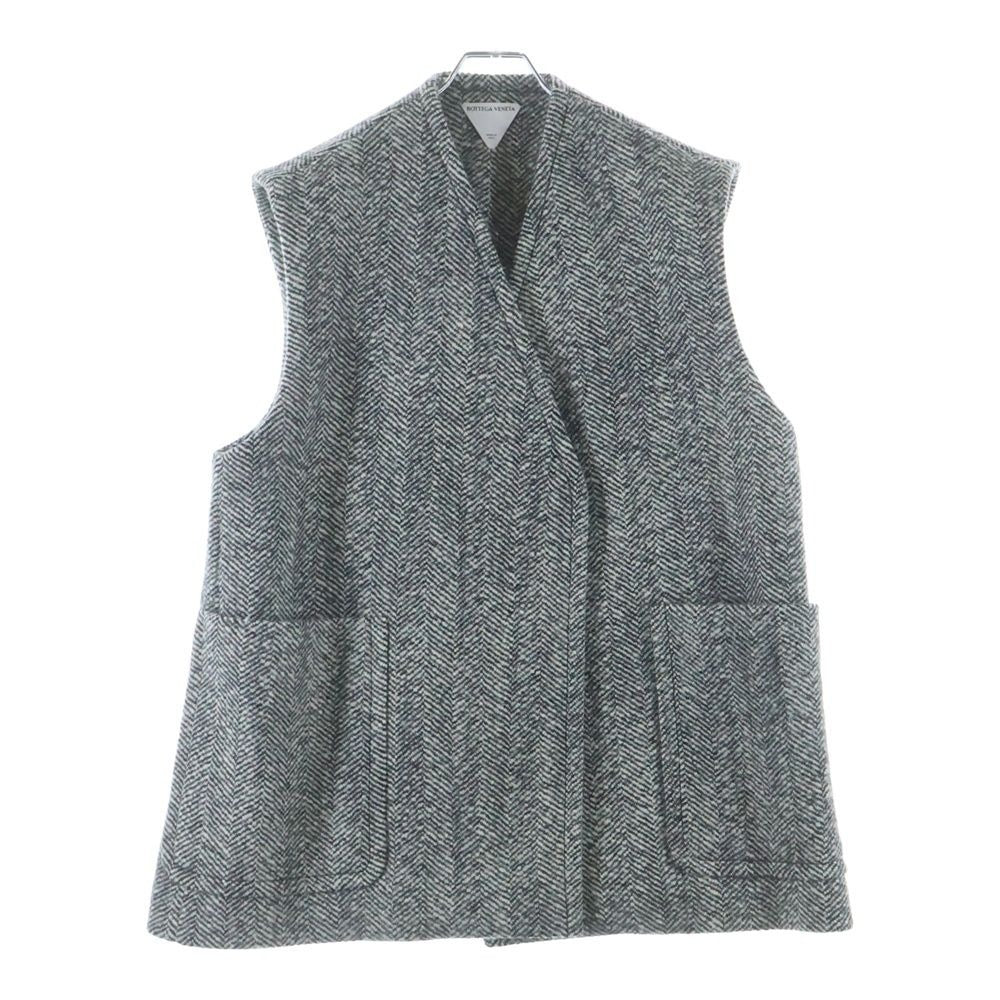 Bottega Veneta Sleeveless Felted Wool Chevron Coat Gray White
