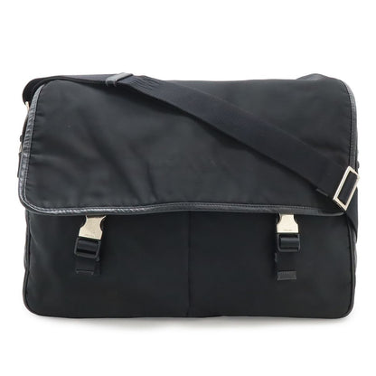 Prada Shoulder Bag Crossbody Nylon Leather Nero Black Silver Hardw