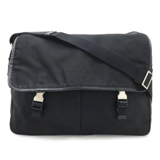 Prada Shoulder Bag Crossbody Nylon Leather Nero Black Silver Hardw
