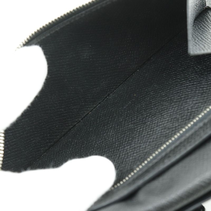 Hermes Bearn Courchevel Black/silver Hardware □O Unisex Long Wallet