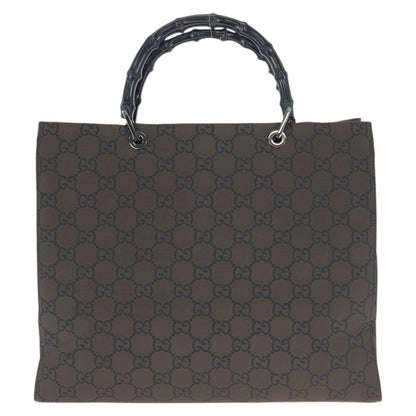 Gucci Bamboo GG Pattern Brown Silver Nylon 002 Tote