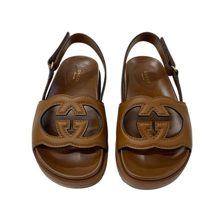 Gucci Sandals Shoes Leather Brown Logo Velcro
