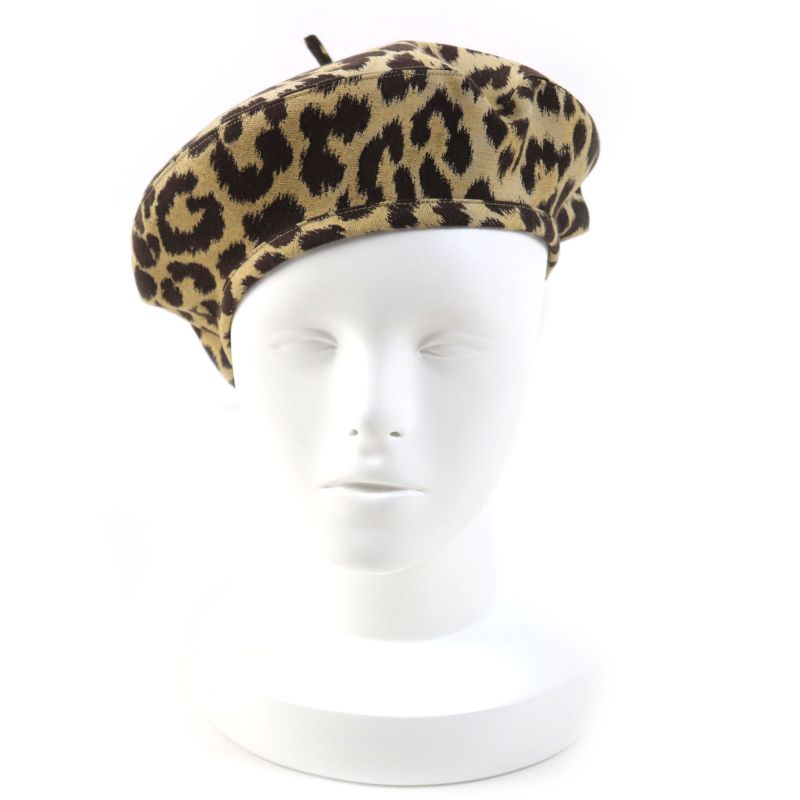 Christian DIOR 14leo910i134 Leopard Pattern Beret Beige Dark Brown 57 Made In