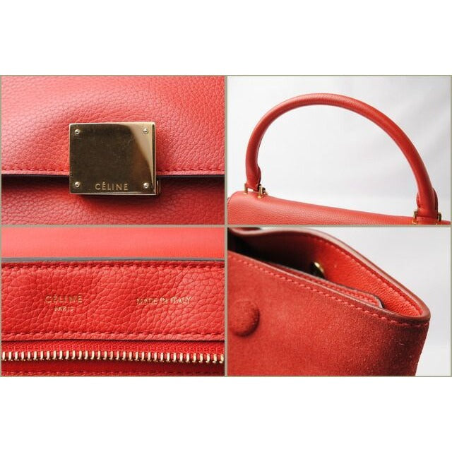 Celine Shoulder Bag Trapeze Red 2-Way with Strap — view 4