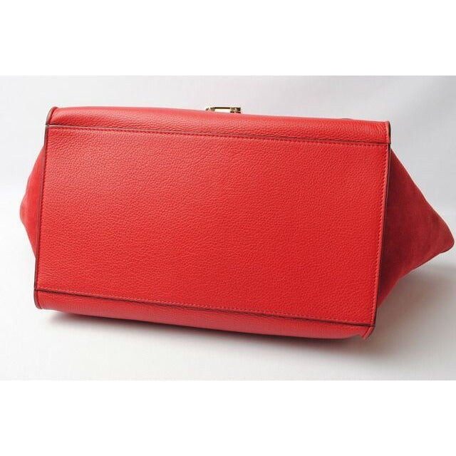 Celine Shoulder Bag Trapeze Red 2-Way with Strap — view 5