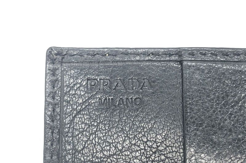 Prada Card Case Business Card Holder Perforated Leather Triangle Logo Black