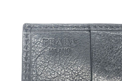 Prada Card Case Business Card Holder Perforated Leather Triangle Logo Black