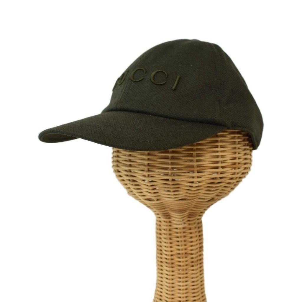 Gucci Hat Baseball Cap Logo Embroidery XL Khaki Green