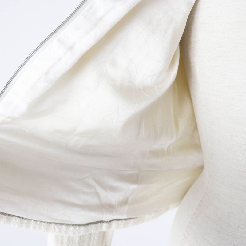 CHANEL 03P P21247 Cotton Linen Blend Coco Beaded Decoration Collarless Single