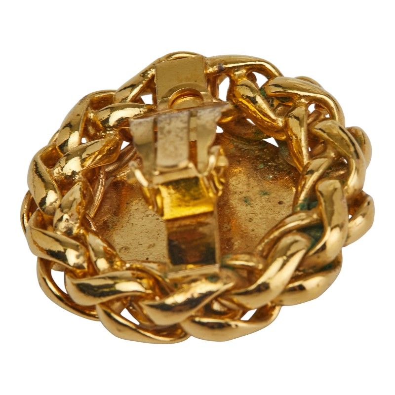 Chanel Coco Mark Round Barley Ear Of Rice Motif Gold Plated Ladies Chanel