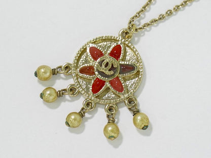 Authentic Chanel Coco Mark Flower Faux Pearl Necklace Pendant GP Gold Plated