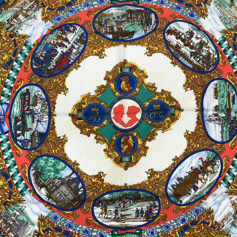 Hermes Carre 90 L'entente Cordiale French-english Alliance Red X Multicolor