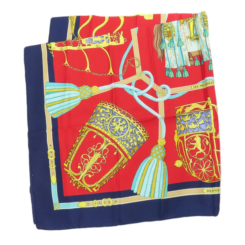 Hermes Carre 90 LES Muserolles Nose Leather Scarf Cashmere Ladies