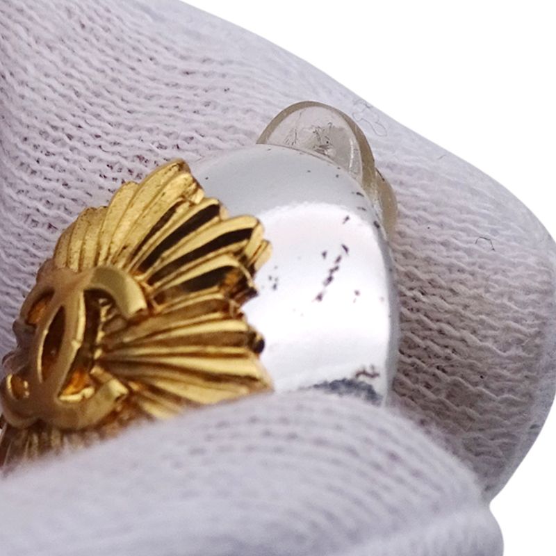 Chanel Earrings Ladies Brand Coco Mark Metal GP Silver Gold Round Vintage