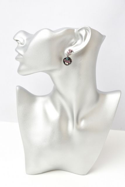 Chanel Earrings Chanel CC Coco Mark Circle Rhinestone Multicolor Rose Black