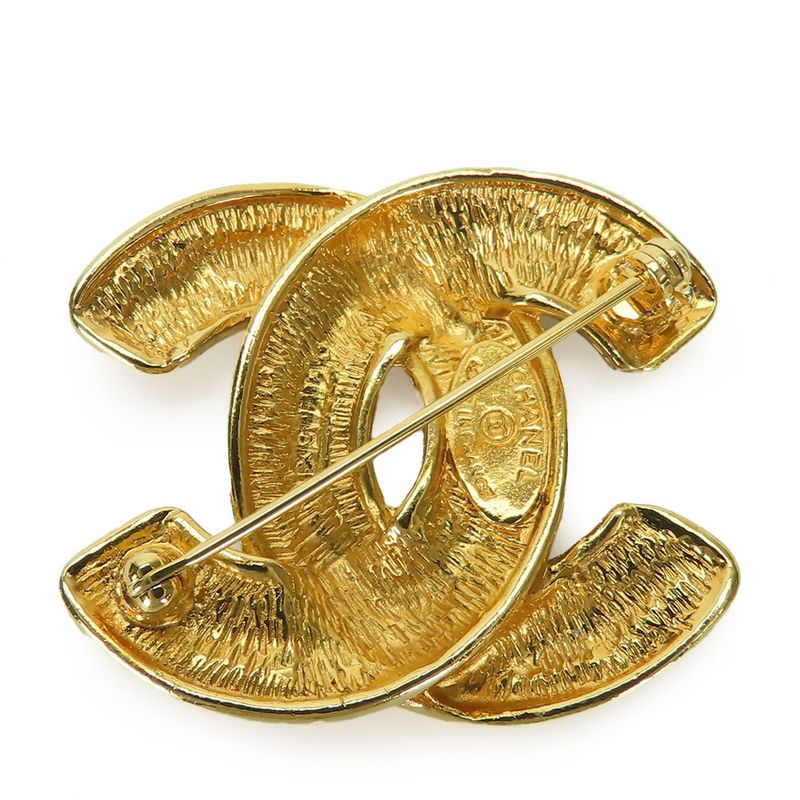 Chanel Brooch Matelasse Stitching Coco Mark Metal Gold Plated Accessory Small
