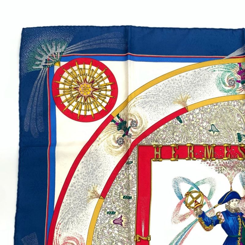 Grade Hermes Carre 90 FEUX Dartifice Flame Of Artistry 1987 Blue Multicolor