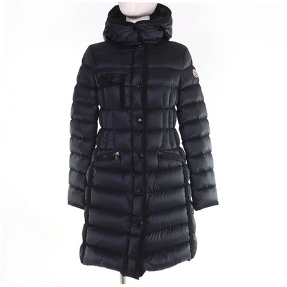 Moncler Hermine Logo Patch Hooded Down Coat Black 0