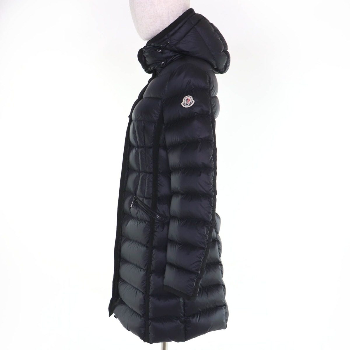 Moncler Hermine Logo Patch Hooded Down Coat Black 0 — view 2