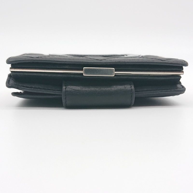 Chanel Cambon Line Folding Wallet With Clasp Black Coco Mark Lambskin Box With