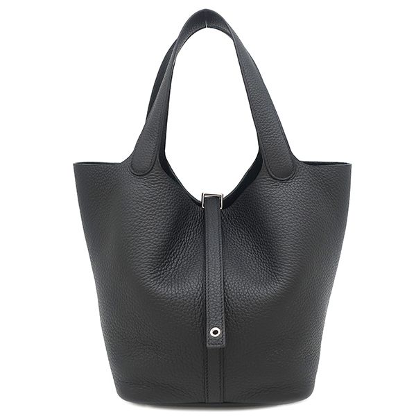 Hermes Handbag Picotin Lock MM Taurillon Clemence Black Silver Hardware Black K
