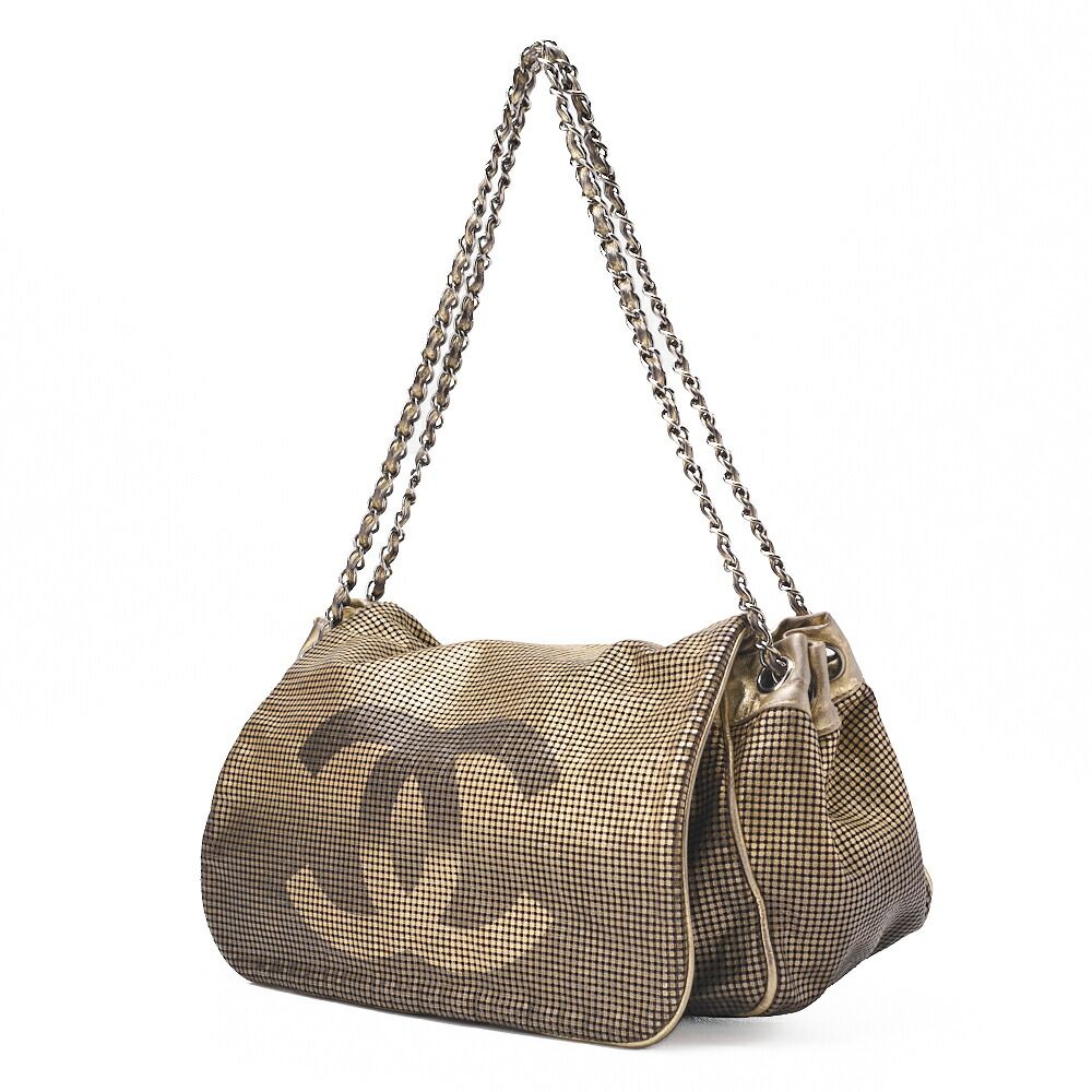 Chanel Shoulder Bag Coco Mark Full Flap Leather Gold With Silver Hardware