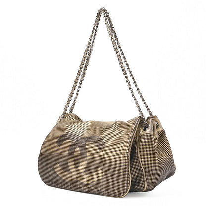 Chanel Shoulder Bag Coco Mark Full Flap Leather Gold With Silver Hardware