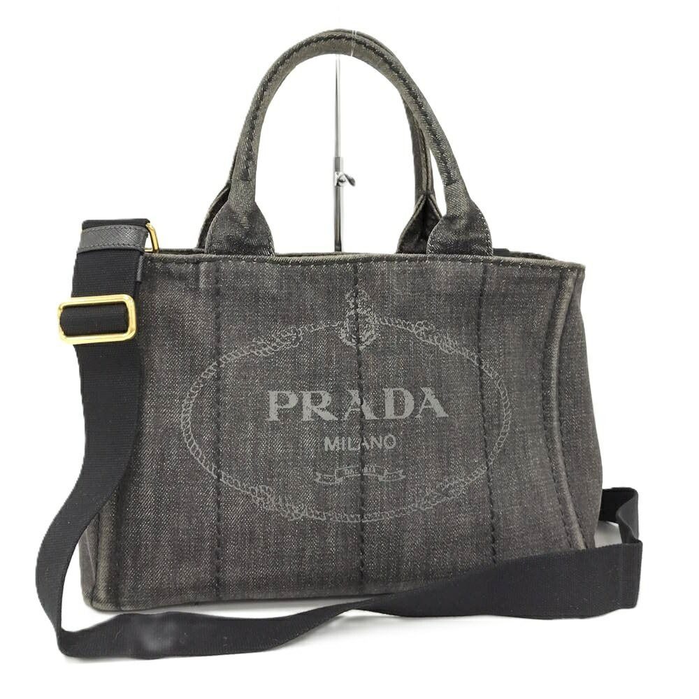Prada 2-Way Shoulder Bag Canapa Mini Tote Denim Black