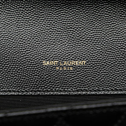 Saint Laurent Envelope Chain Shoulder Bag Handbag Black Gold Leather Women