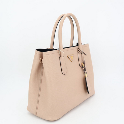 Prada Double Bag Saffiano Leather Triangle Logo Cameo Shopping Bag