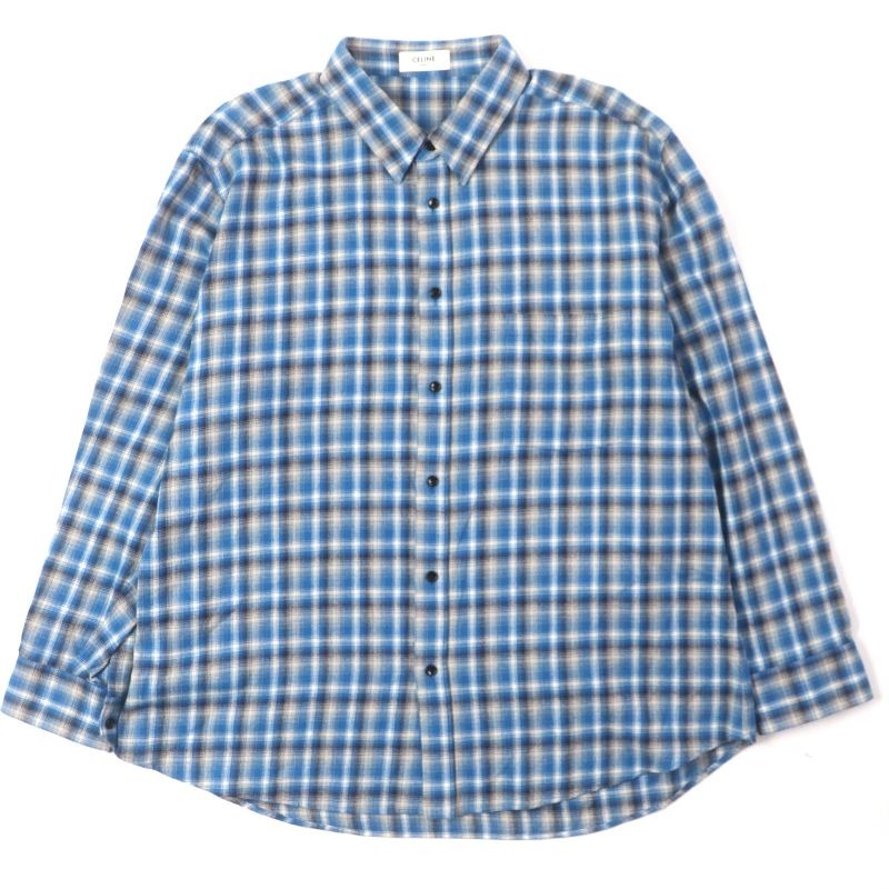 Celine 21 SS 2 M Loose Shirt In Checked Cotton Long