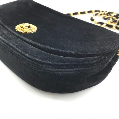 Chanel CC Logo Half Moon Velour Push Lock Chain Shoulder Bag Black
