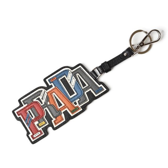 Prada Key Ring Holder Bag Charm Logo Patchwork